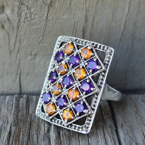 NICKY BUTLER 925 Sterling Silver Amethyst & Honey Topaz Designer Ring Size 7 NWT - Picture 2 of 16